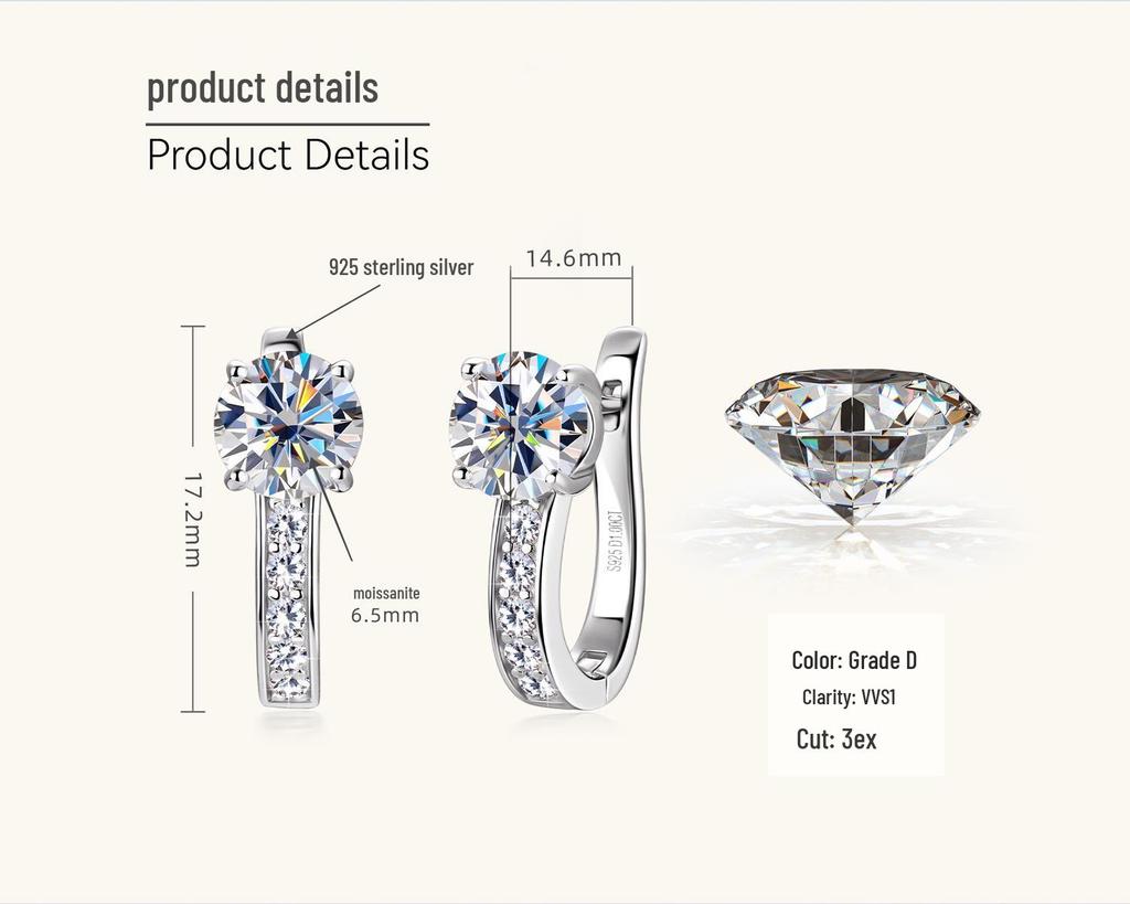 High-End Moissanite Earrings: Korean & Japanese Inspired Sterling Silver Ear Cuffs, Micro-Paved Niche Design for Women