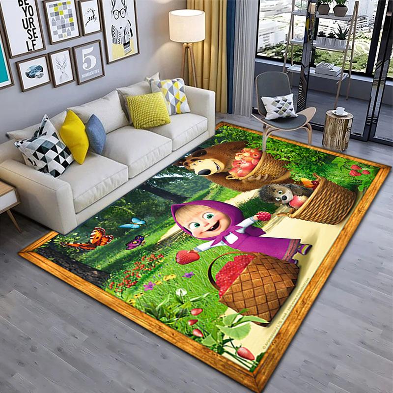 Russian animation Masha and the Bear Fairy Tale Cartoon Carpet Soft Home Living Room Bedroom Door Mat Outdoor Picnic Ground Mat rug T8