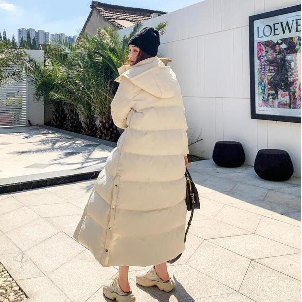 Korean Style Winter 2025 Women's Thick Over-the-Knee Cotton Coat