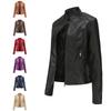 Womens Slim Fit PU Leather Jacket Stand Collar Biker Style Lightweight Coat