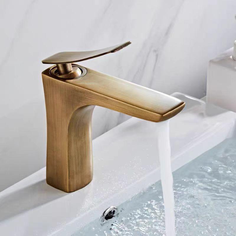 Brushed Gold Bathroom Faucet Antique Basin Faucet Water Basin Mixer Tap Hot & Cold Brass Lavotory Faucet Sink Water Crane Mixer