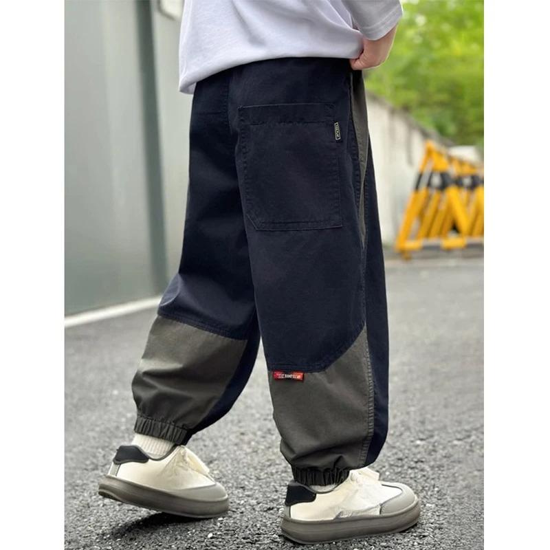 Spring Autumn Fashion Splicing Style Boys Pants Loose Patchwork Sport Overalls Cargo Trousers
