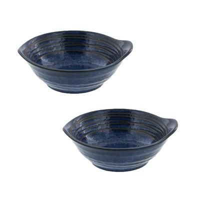 Tableware East Japanese Tableware Tonsui Pot Pot, Small Bowl, Serving Plate (Kiln Dark Blue), Set of 2
