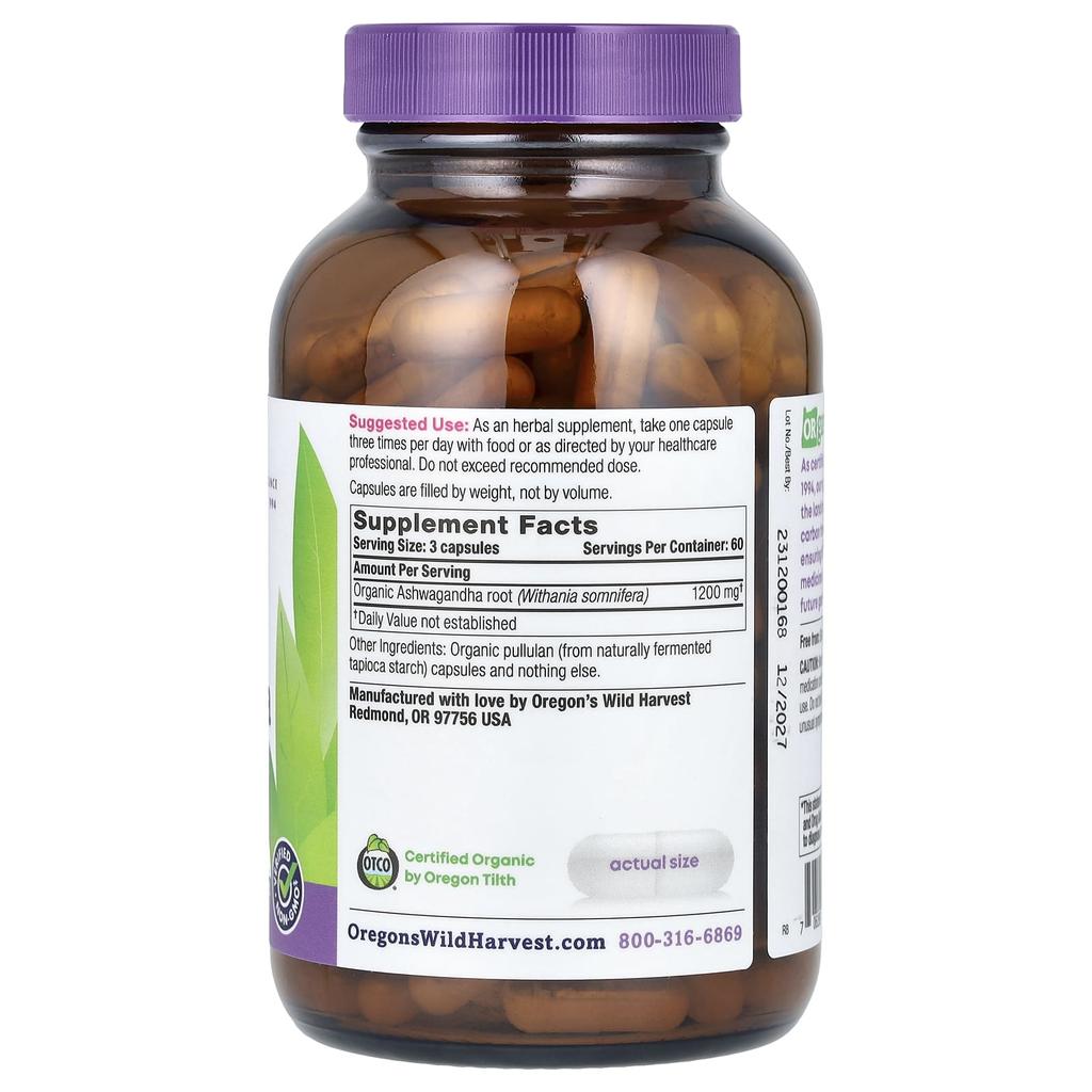 Oregon's Wild Harvest, Organic Ashwagandha, 180 Organic Veggie Capsules
