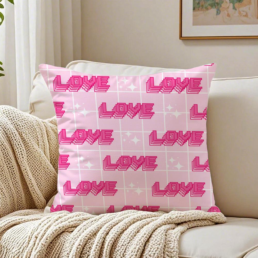 Cute Valentines Day Cushion Cover Linen Pillowcase Soft for Sofa Bed Home Room Decor