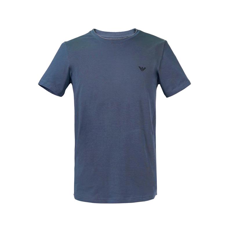 Emporio Armani Logo Print Cotton Crew Neck Solid Short Sleeve T-Shirt Two Pack Men tops Blue Gray 111267-4F720-15349