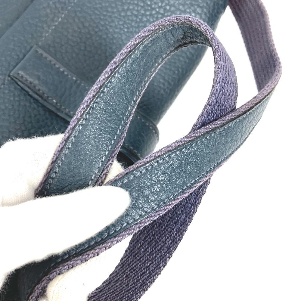 HERMES Logo Noumea Shoulder Bag Hand Bag Drawstring Shoulder Bag Leather Navy