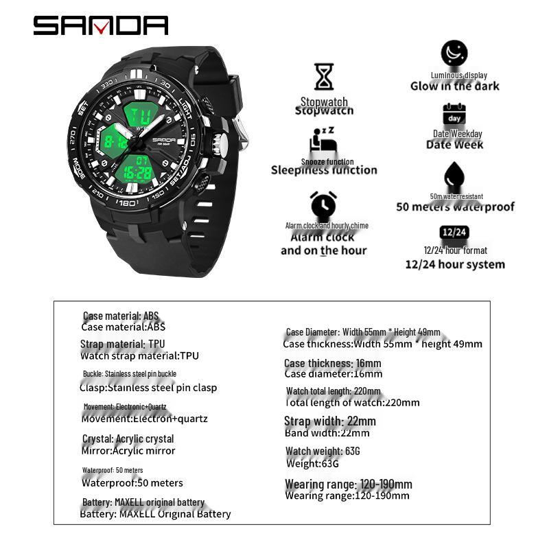 SANDA Men's Multifunction Waterproof Sports Watch