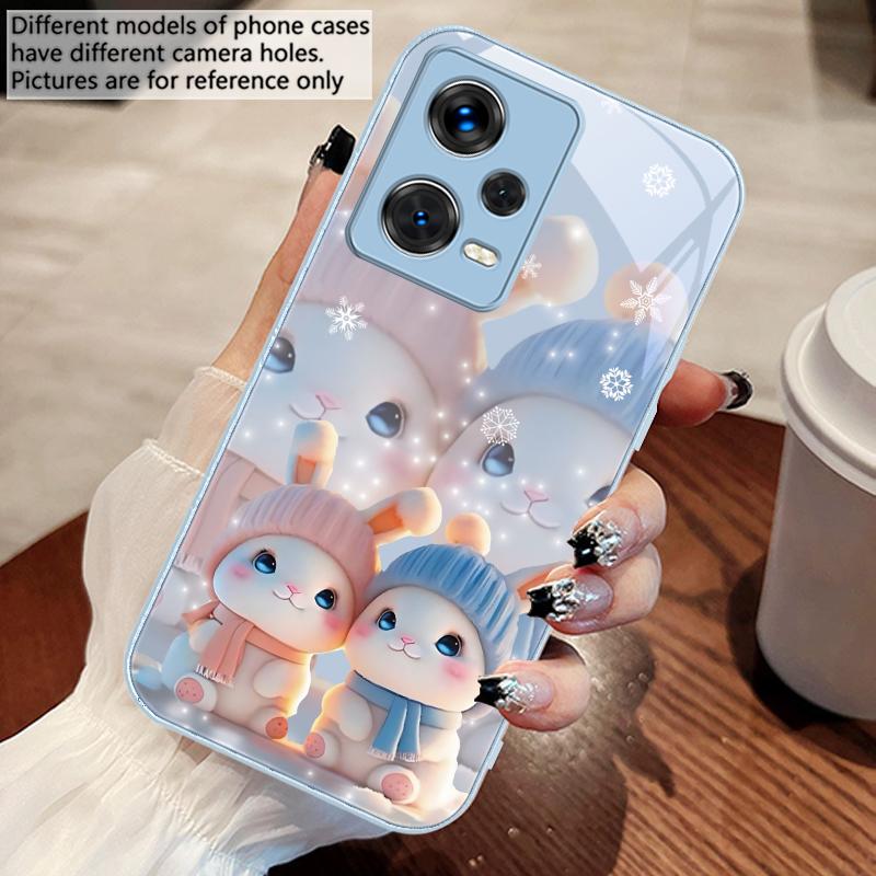 Cute pink twin rabbits For Redmi Note 10 10T 11 12 13 14 11T 11S 12 14 Pro Plus A4 14C A3 A3x K40 Gaming Tempered Phone Case