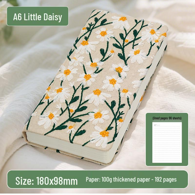 A6 Daisy Embroidery Notebook: Simple, Artistic, Thickened Diary