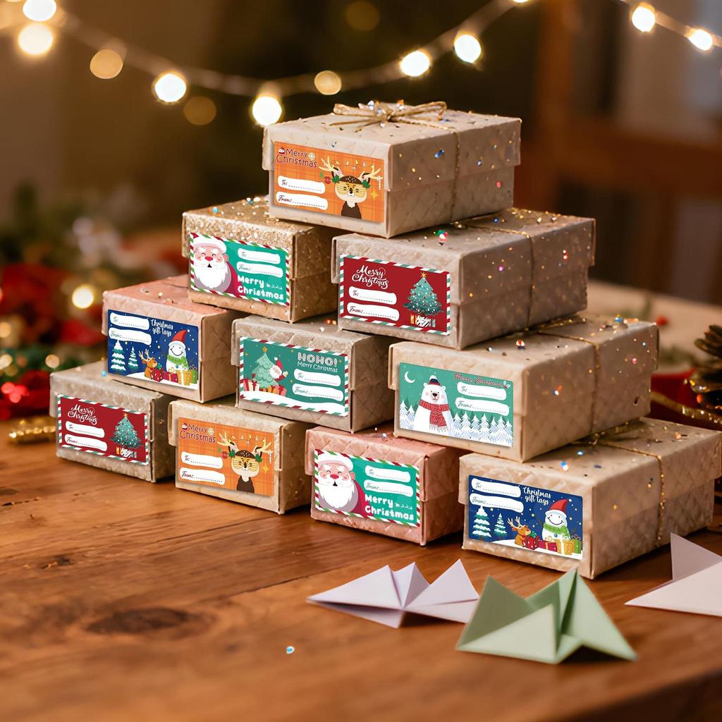 Christmas Name Stickers 500-Piece Self-Adhesive Cartoon Removable Holiday Wrapping Name Tag Stickers for Package Box Crafts