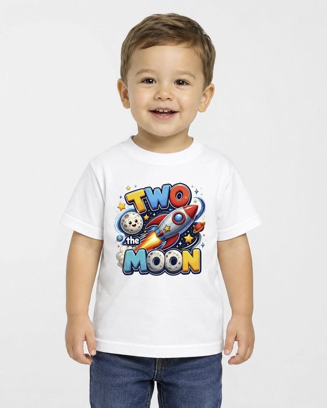 Boys 2nd Birthday Children s Children s Children s T Children s T-shirt Two The Moon Rocket Space Tee Age 2 Gift 100