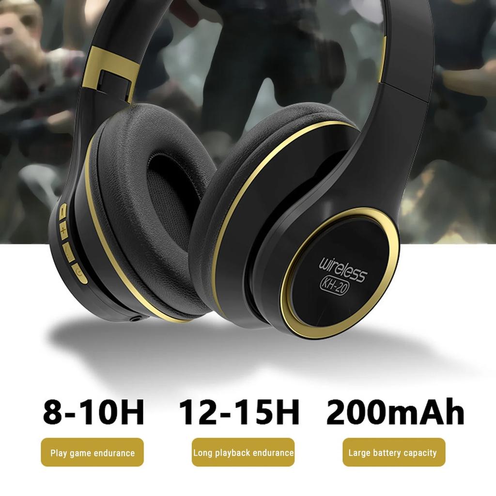 KH20 Earphones Over Ear Bluetooth Headphones Wireless Headset with Built-in Mic Soft Earmuffs Retractable Holder Connecting Audio Cable on Clearance