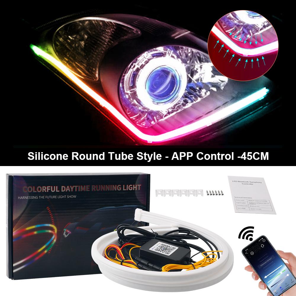 Car LED Daytime Running Light Flowing APP Control Symphony 60CM RGB DRL Flexible Running Lights Turning Lamp Decorative Lamp 12V