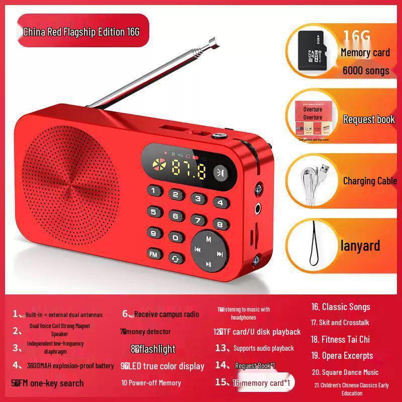 Keling F5 Radio: Portable, Rechargeable Music Player & Storytelling Machine for Seniors - Includes Semiconductor Broadcast, Supports CET-4/6.