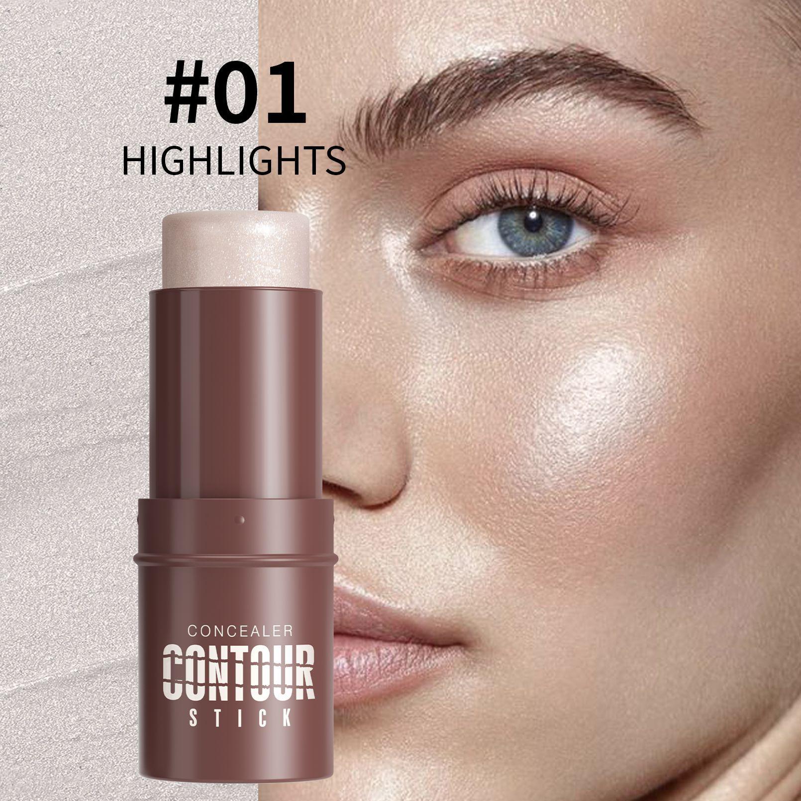 Highlight Grooming Stick, Three-Dimensional Modified Pearlescent Brightening Face Shadow Blush Stick 6g*3pcs