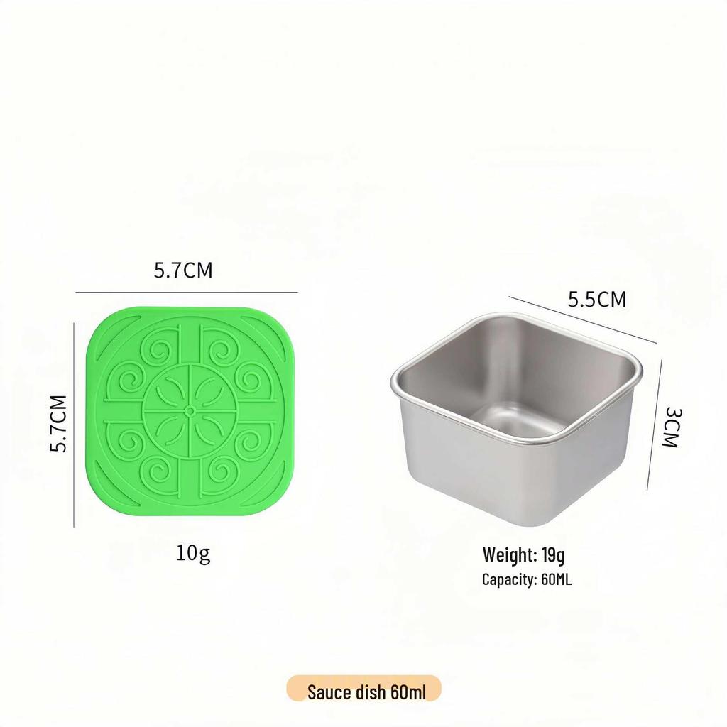 Stainless Steel Sauce & Salad Container with Silicone Lid, 60/180ml, Leakproof Square Design