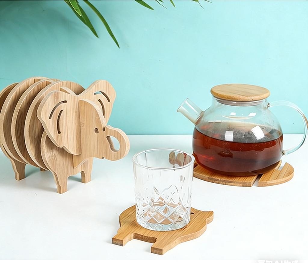 Creative Wooden Elephant Heat Mat, Home Decor Set, Suitable for Hot Dishes, Cookware, Bowls, Cups, Anti-Slip Heat-Resistant Pad