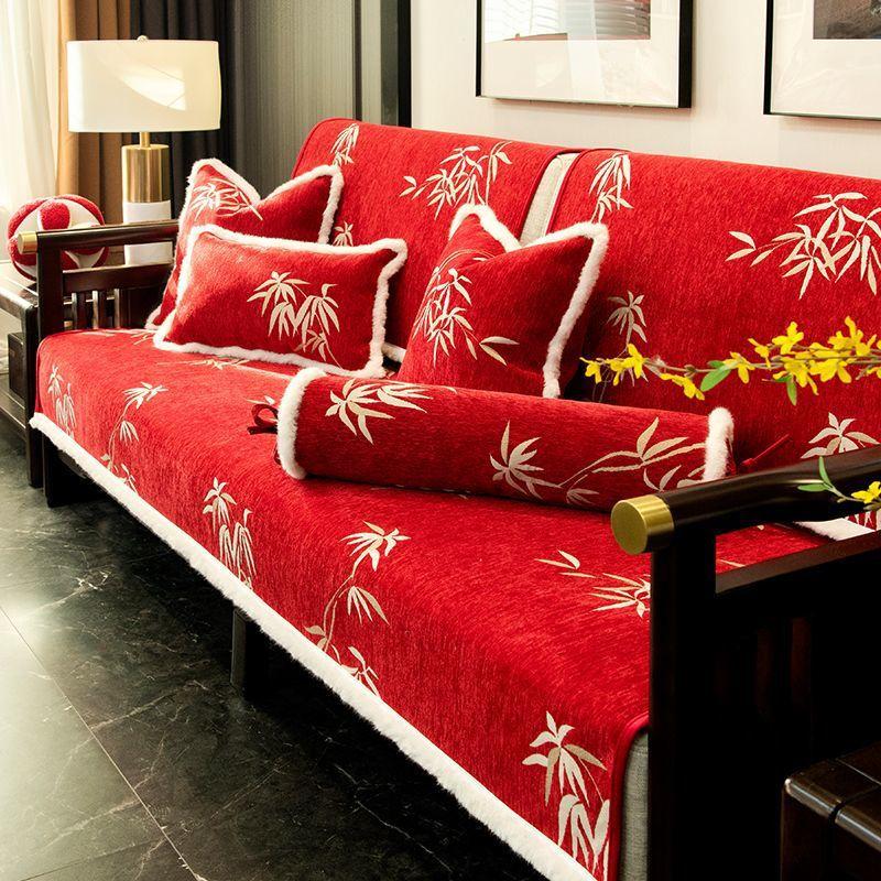 

Новый китайский стиль бамбуковый плюшевый диван подушка украшение для дома гостиная нескользящее толстое полотенце для спинки мягкий удобный все включено диванный чехол 70x70cm 1pcs