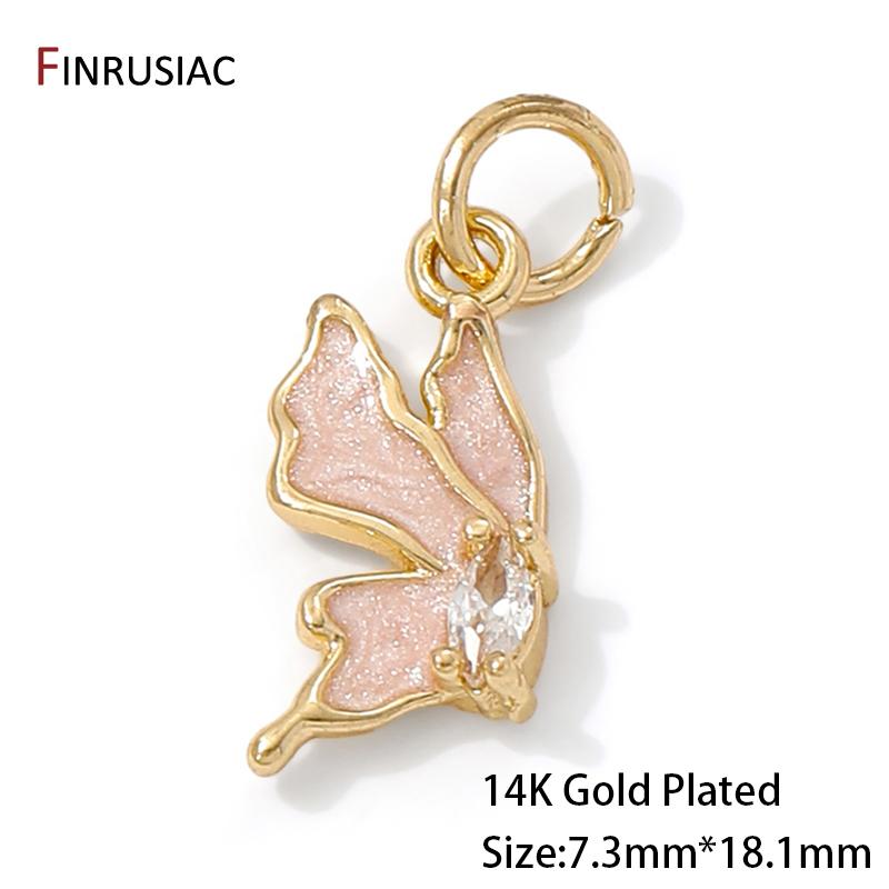 

14K Gold Plated Brass Enamel Charms Colorful Butterfly Pendant For Necklace Making,Zircon Charm For Jewelry,DIY Jewelry Findings 2 pieces
