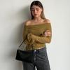 GMXIA Damen Herbst Pure Sexy Spice Girl Trägerloser Ausschnitt Langarm Pullover Top