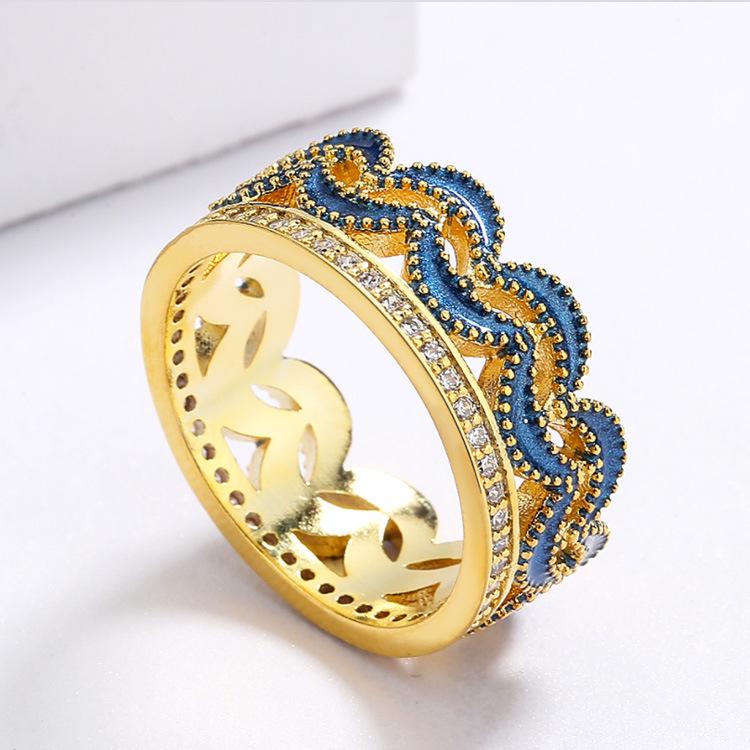 

Эмаль женское кольцо ретро дворец золото королевский синий полумесяц вечеринка пара руки No. 10