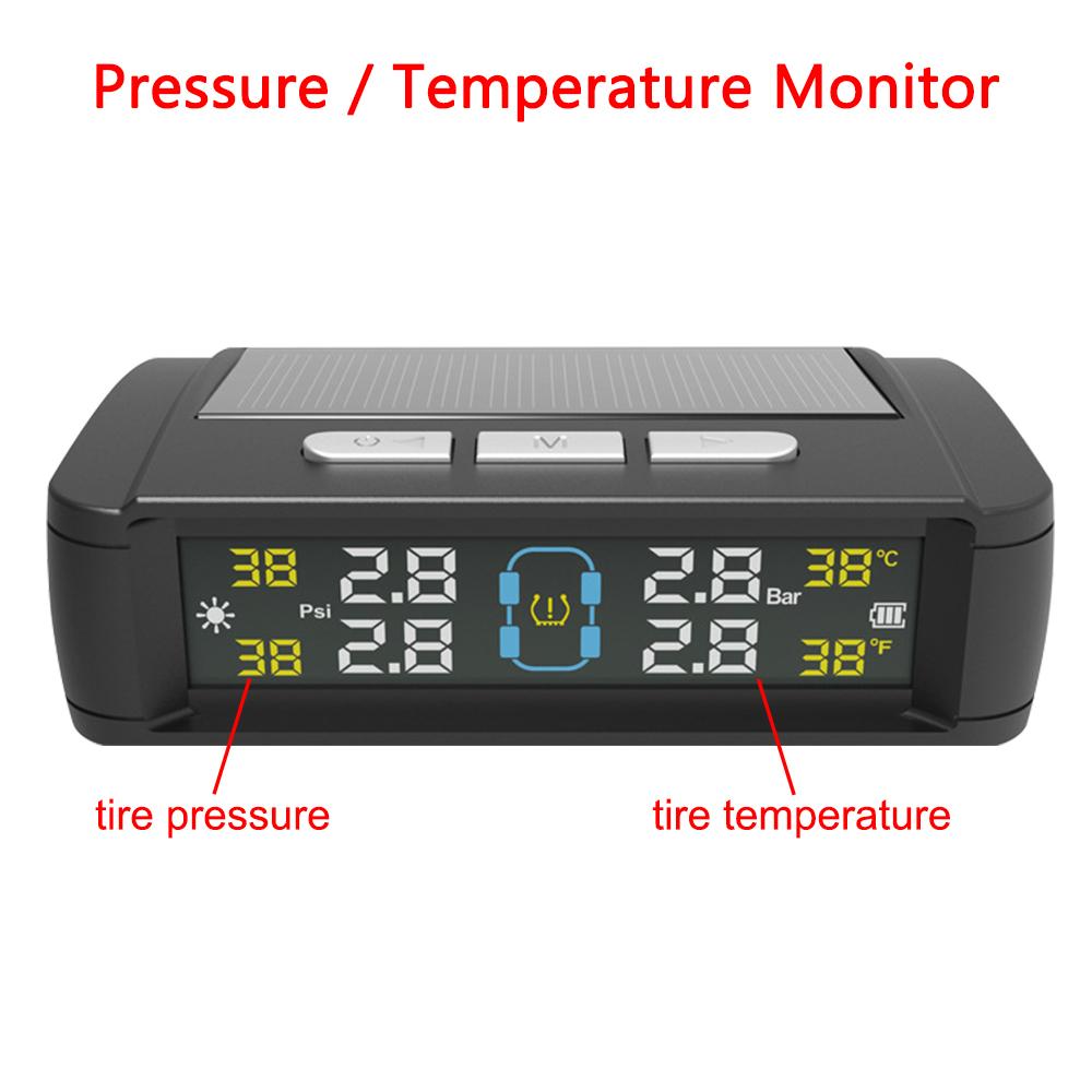 Car TPMS Automobile Accessories Tyre Temperature Monitor Tire Pressure Monitoring System 4 Sensors Solar/USB Powered Auto Security Alarm Systems