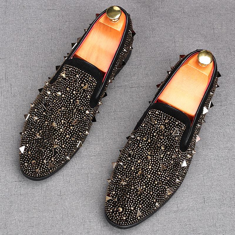 

Мода Мода Мужской Золотой Шарм Стразы Рок Панк Повседневная Обувь Балетки Мужской Выпускной Свадебное Платье Обувь Zapatillas Hombre 38 золотой