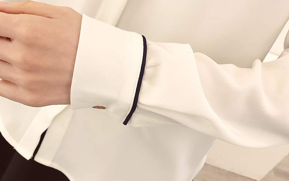 [PureAribon] Plus Size Office Lady Holiday Collection Blouse, TOKYO GOODS MARKET (White/Blue Ribbon, 4XL)