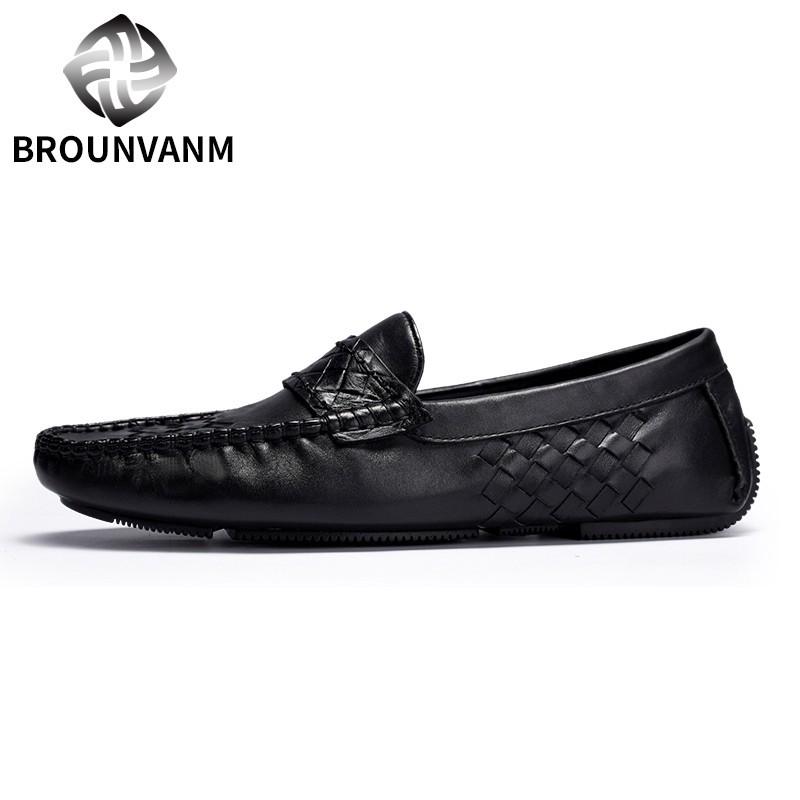 Bowei Herren Doudou Schuhe Lazy One Pedal Lässige Leder Gewebte Lederschuhe Britische Mode Fahrschuhe Herrenschuhe