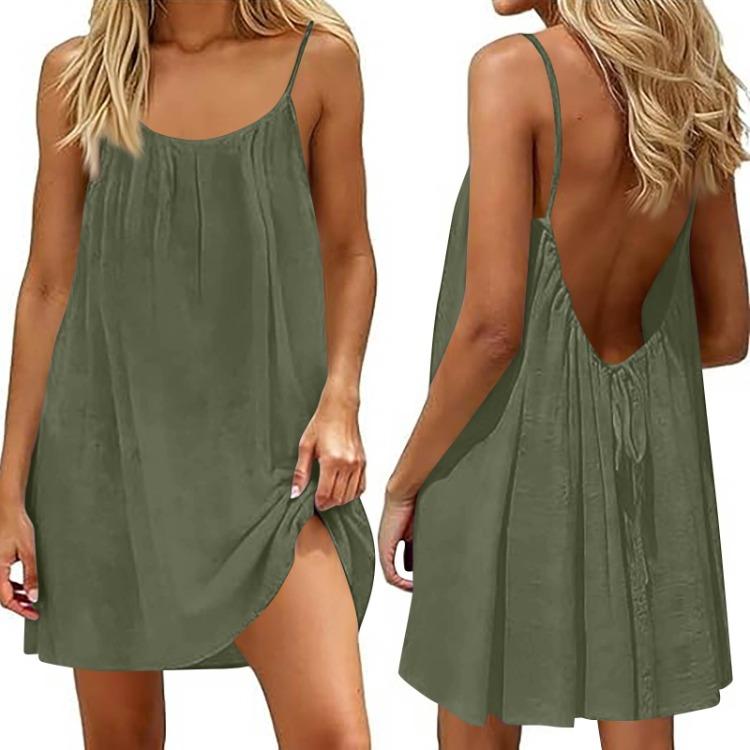 Summer Sundress Women Casual Spaghetti Strap Mini Dress Loose Fit Sleeveless Lightweight Beach Vacation Daily Wear