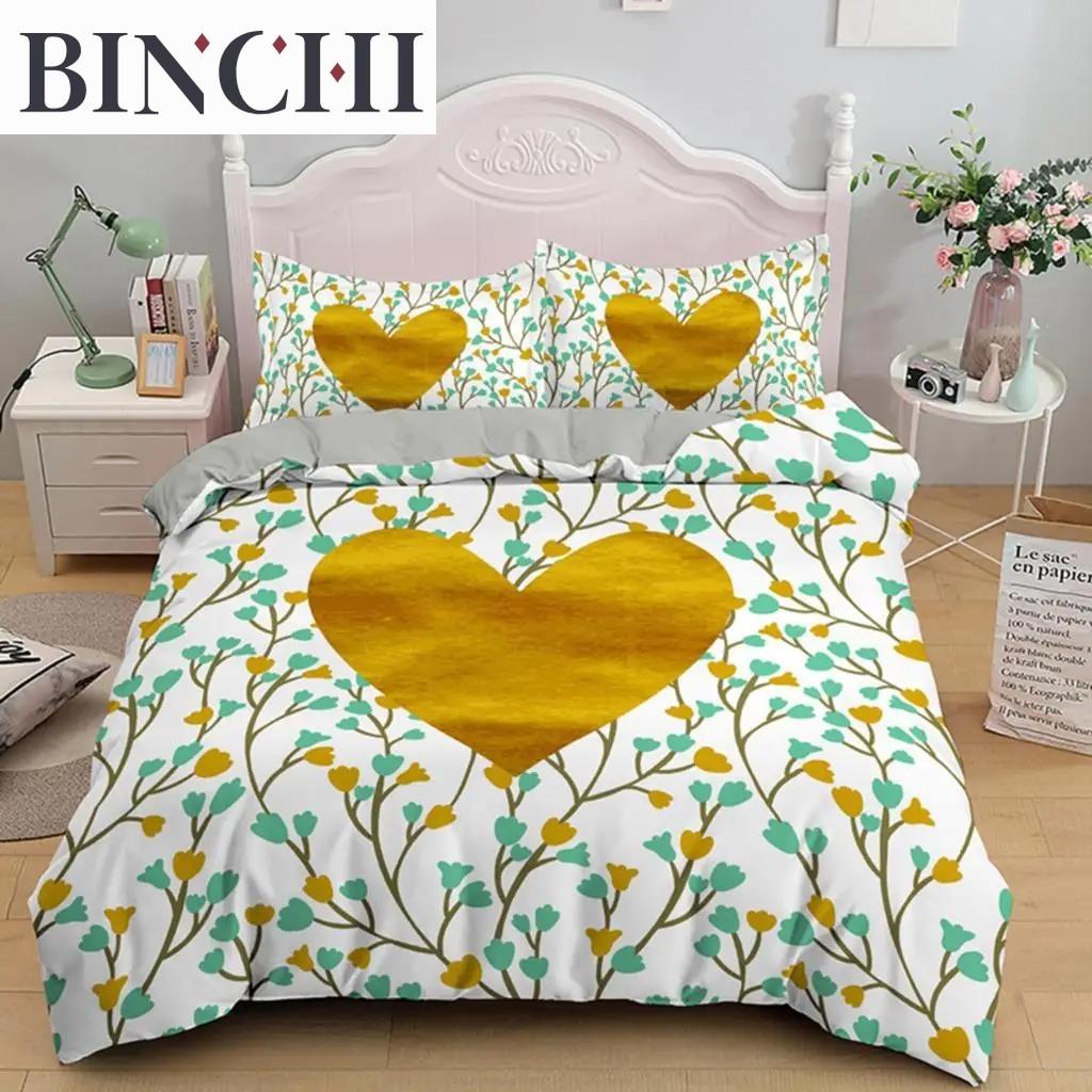 3D Povlak na přikrývku Srdce Lásky Mikrovlákno Luxusní Romantické Téma Ložní Sada King Queen Pro Pár Valentýn Dekorace Ložnice