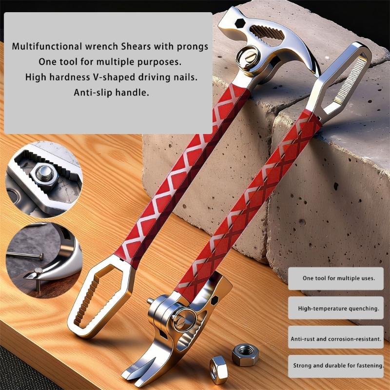 652F Double Purpose Manganese Steel Claw Hammer With Build In Wrench & Auto Tightening Mechanism For Woodworking Renovations