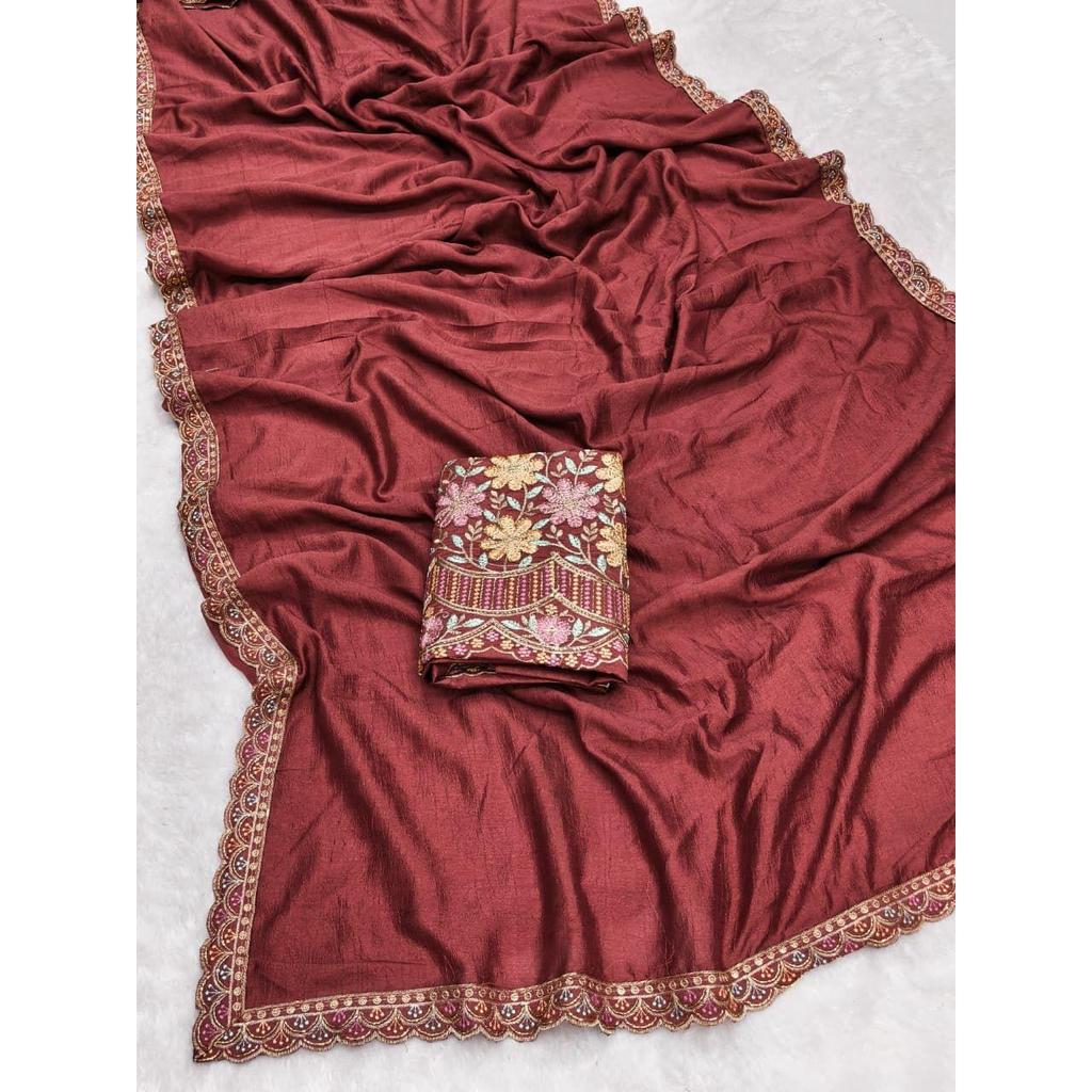 Premium Star Georgette  Design: Plain Body with Rich Multi-sequence Work Lace & C-Pallu  | TOTAL Colour Options : 12