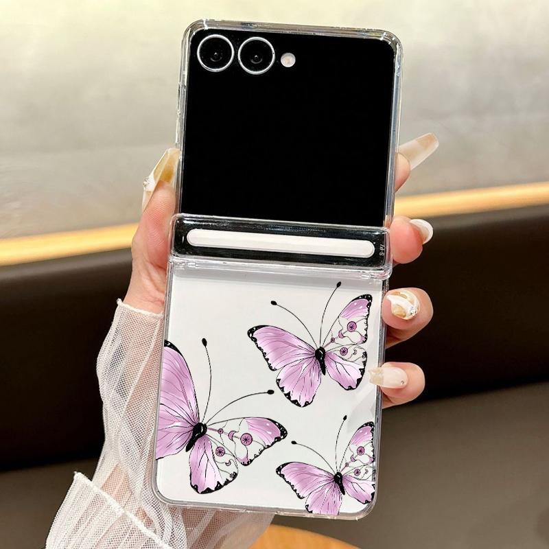 

Magnetic Purple Butterfly Print Phone Case For Samsung Galaxy Z Flip7 FE Flip6 Flip5 Flip7 6 Shockproof Clear Hard Folding Cover Galaxy Z Flip7 FE
