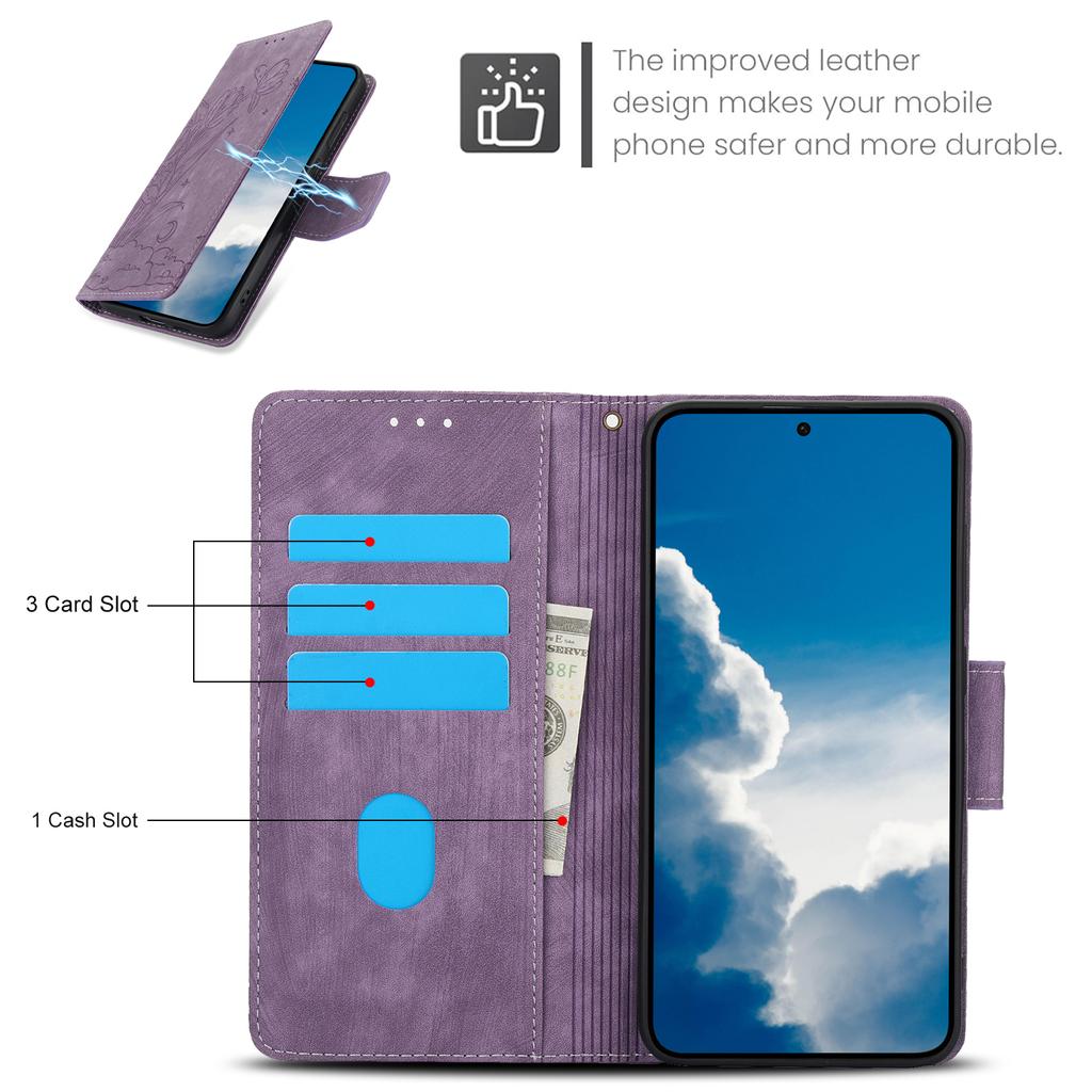 SY-001 For Samsung Galaxy S25 Case Flower Butterfly Leather Wallet Phone Cover with Hand Strap