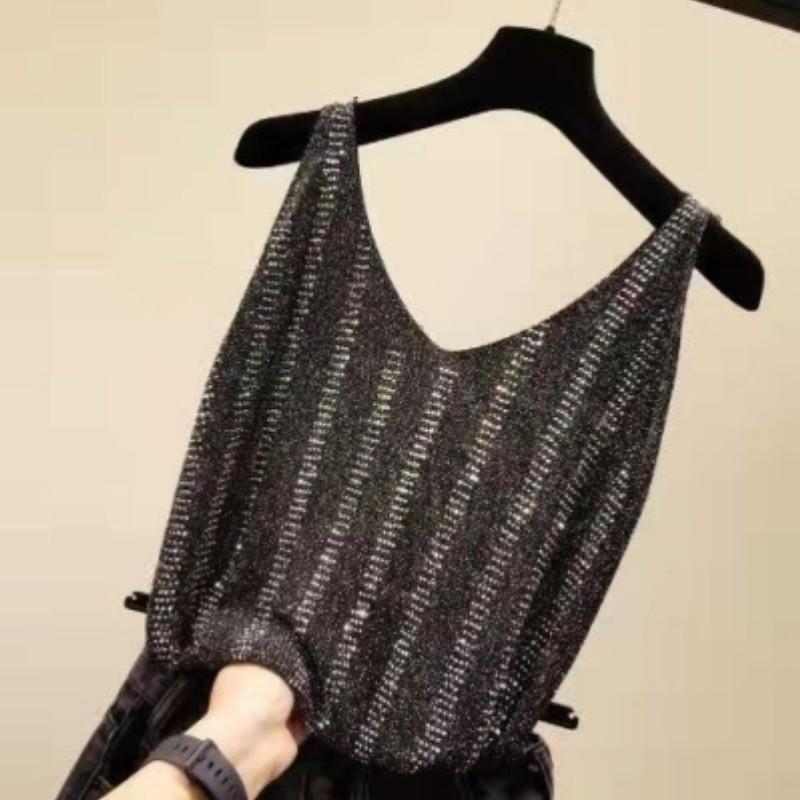 Women's Summer Loose Sleeveless T-Shirt Solid Color V-Neck Camisole Tank Top