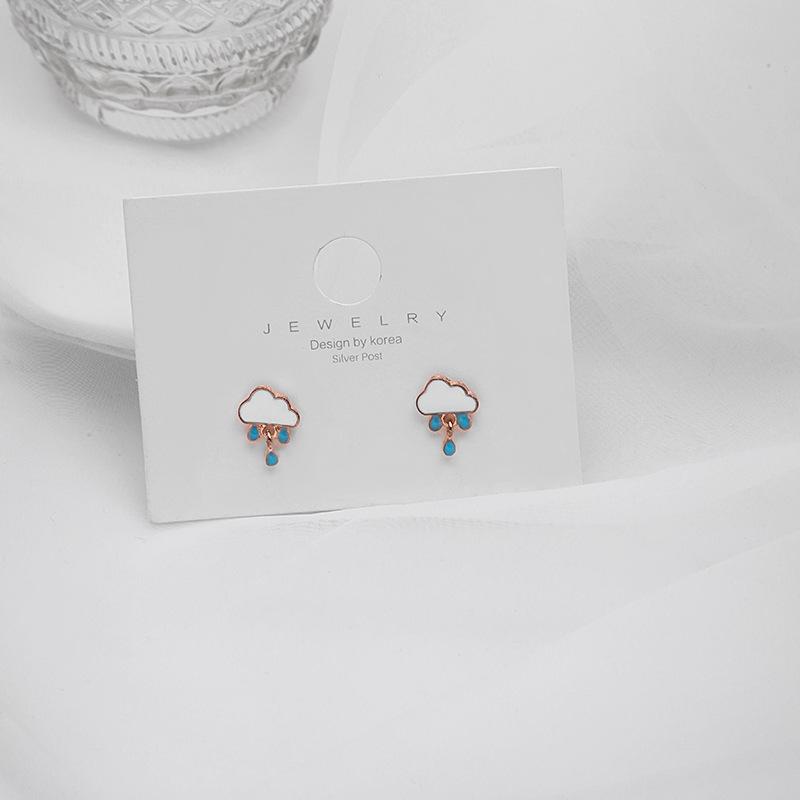 Small Fresh Cloud Raindrop Stud Earrings Fun Girl Small Creative Cute Funny Earrings Earrings