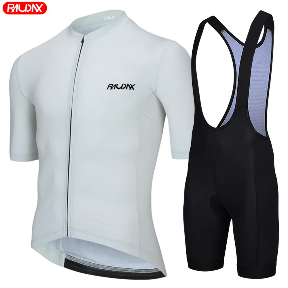 Raudax 2026 Men's Short Sleeve Cycling Jersey Set Fluorescent Yellow Summer Triathlon Bike Uniform Ropa Ciclismo Hombre