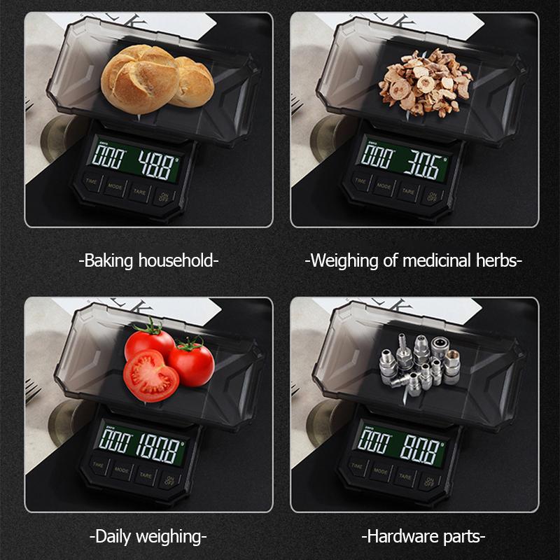 Portable Digital Scale 1kg/2kg Pocket Coffee Scales 0.1g High Precision Electronic Kitchen Food Scales Balance with Timing