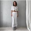 Women's Casual Suit Short Sleeved Hollowed Out Top Knitted Half Skirt Set Solid Color Versatile Summer Refreshing Wearing Temperament Elegant Dress