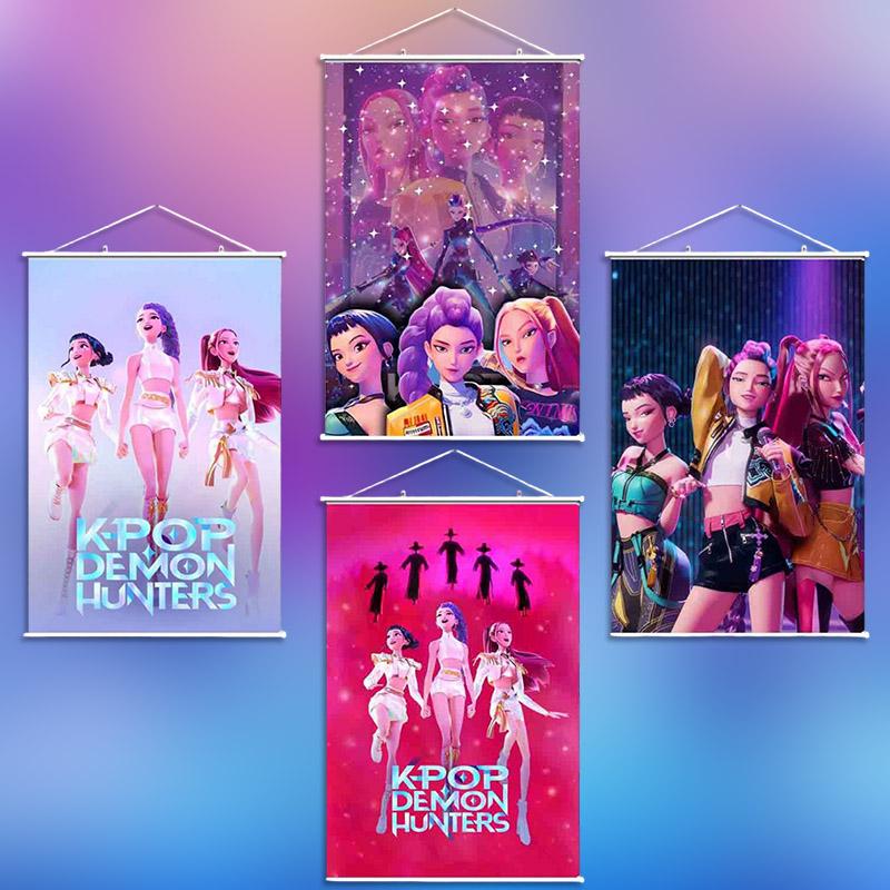 K pop İblis Avcısı Arka Plan Huntrix Çizgi Film Duvar Halısı Kpop Savaşçı Posteri Ev Partisi Duvara Asılan Arka Plan