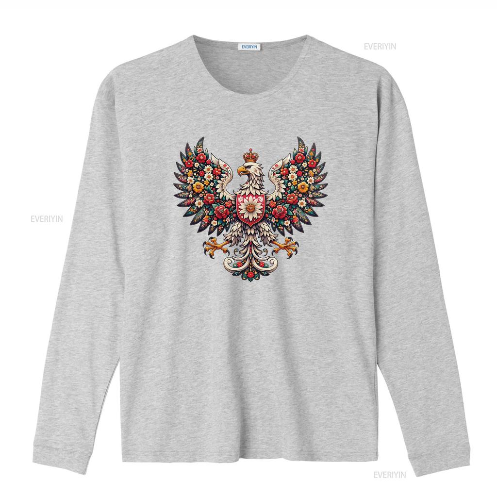 Patriotic Polish White Eagle Folk Art Floral Print Casual T Shirt vintage Washed Unisex Breathable Versatile homme graphic