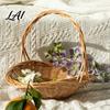 Large Decorative Fruit Holder Willow Storage Basket with Reinforced Handle Capacity Hand-Woven Eco-Friendly Wicker Bin Rustic Organizer Reusable