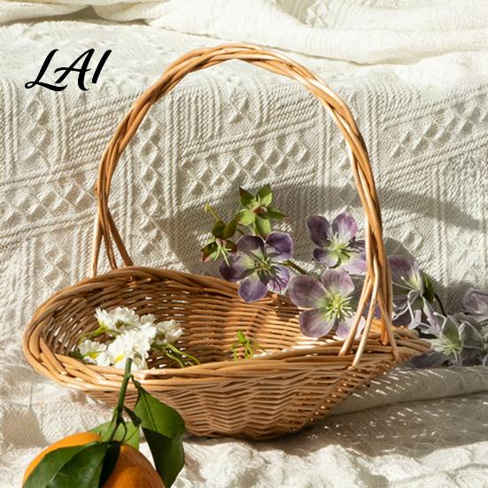 Large Decorative Fruit Holder Willow Storage Basket with Reinforced Handle Capacity Hand-Woven Eco-Friendly Wicker Bin Rustic Organizer Reusable