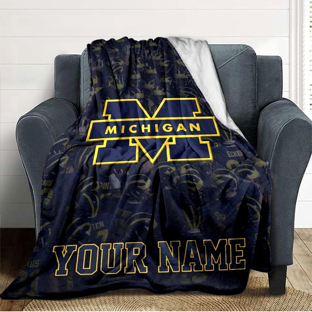 Name Custom Michigan Print Flannel Blanket High Quality Warm Comfortable Cover for All Seasons Perfect for Gifts Home Decor