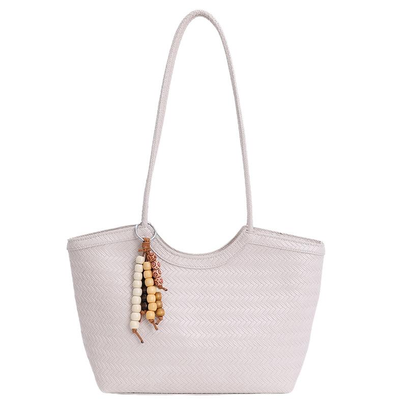 

Retro woven bag women s 2025 new fashionable large-capacity shoulder bag portable tote bag bucket bag no pendant білий