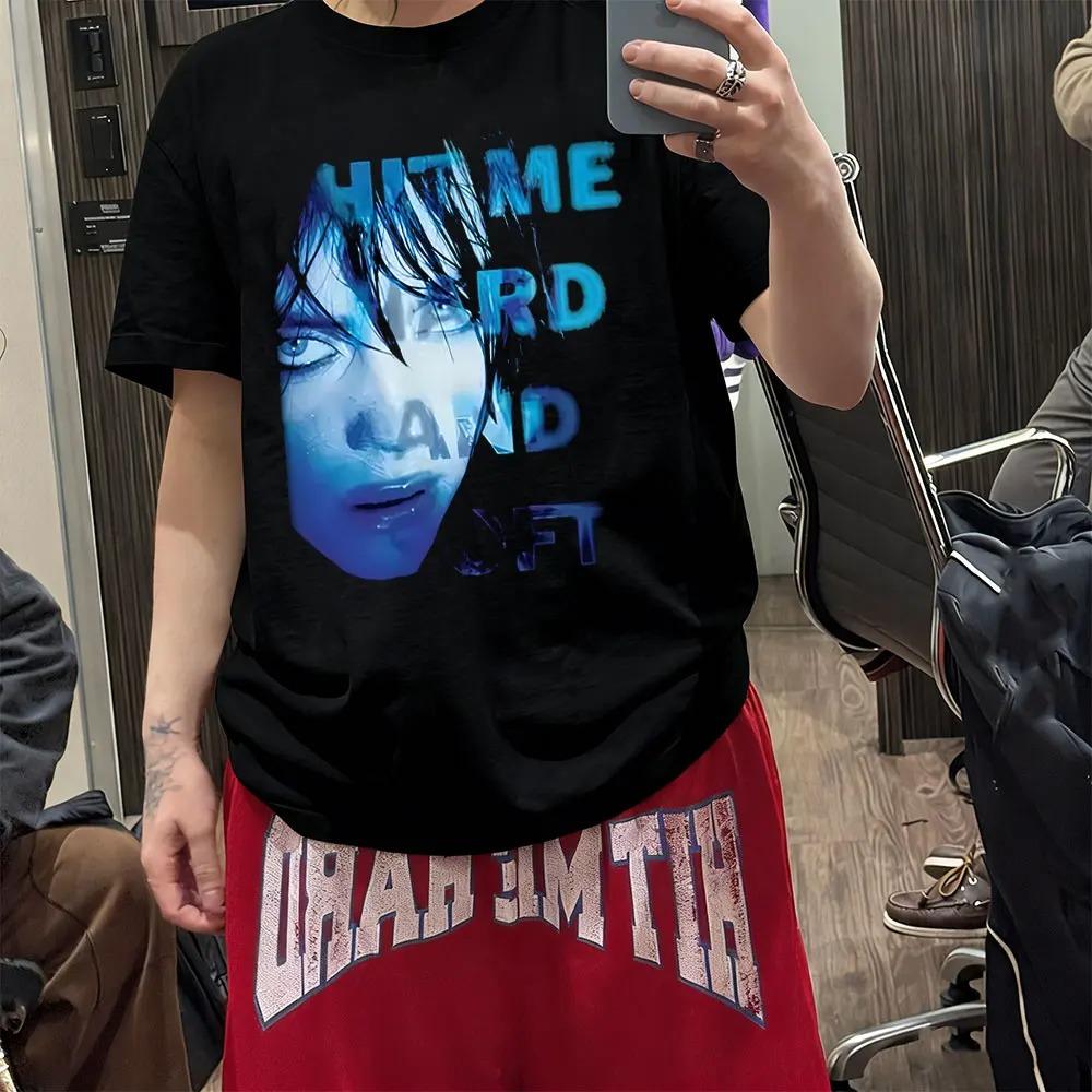 2026 Hit Me Hard and Soft Same Style Face Graphic T-shirt Men Women Fashion Pop Music T Shirts Unisex Cotton Oversized T-shirts