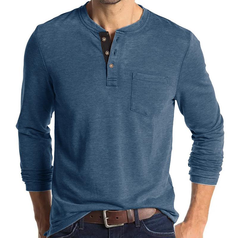 Men's Casual Long Sleeve Henley Shirt with Chest Pocket