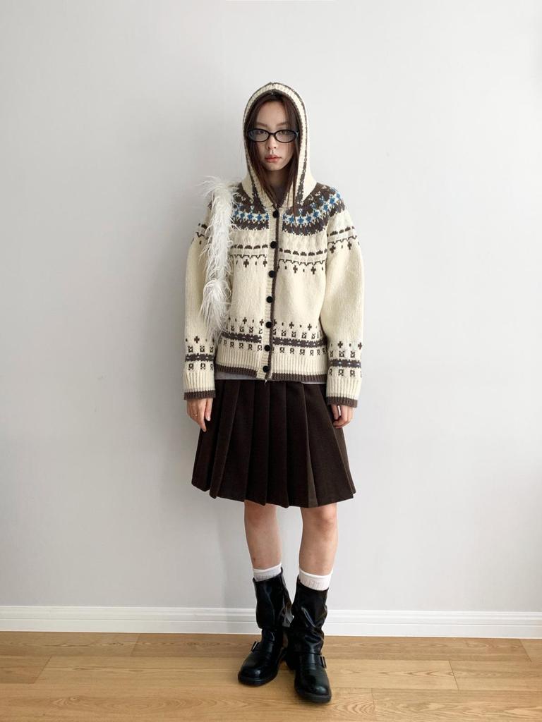 Dorothy Fair Isle Retro Pletený kardigan s kapucí - Dámský zesílený svetr ke všemu